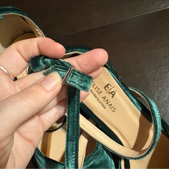 Elise Anais Velvet Emerald Green 1920’s Strappy Pump Handcrafted Size 6.5 - Picture 6 of 7